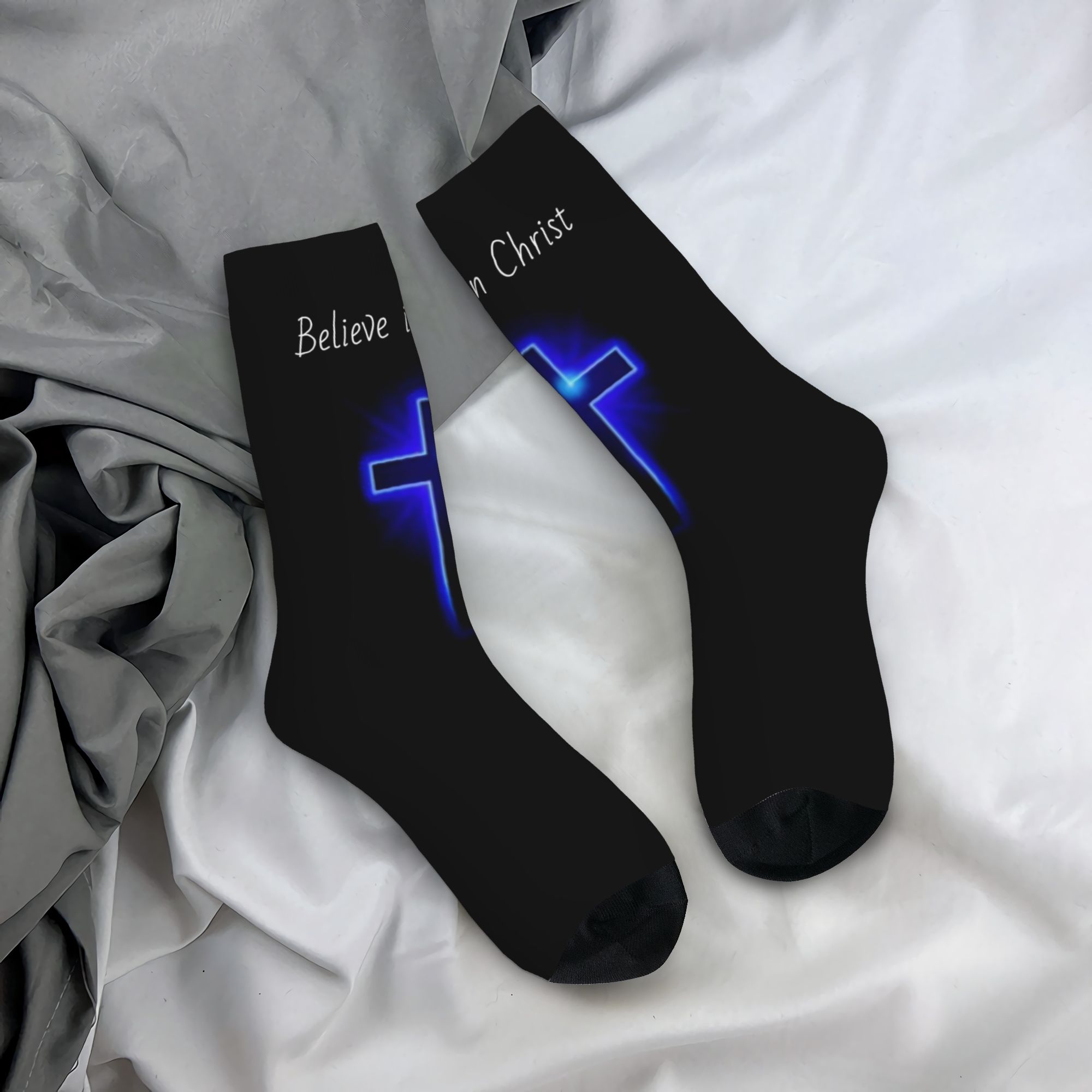 Dress Sock Men - Kaos Kaki Custom Believe Jesus Christ